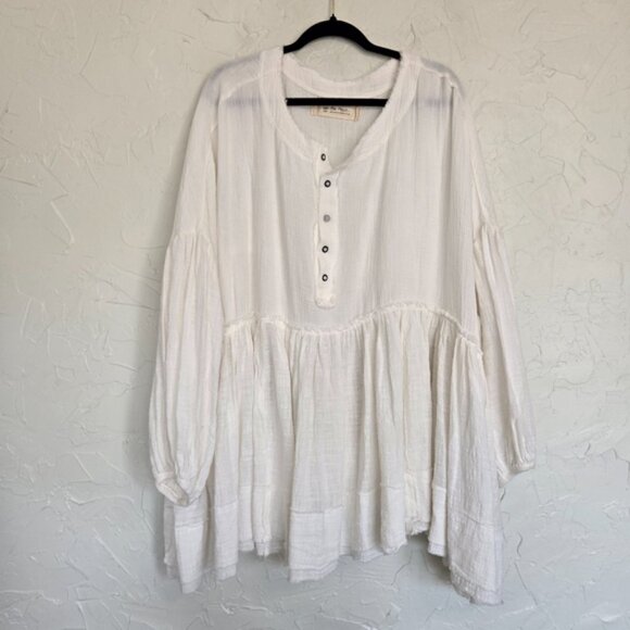 Free People Oversized Half Button Keeping It Cool Tunic Top, L - Picture 2 of 11